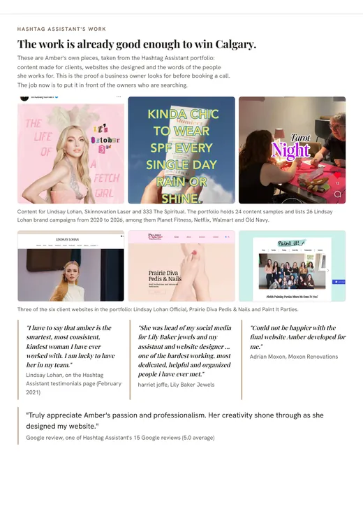 Hashtag Assistant report, their work and testimonials