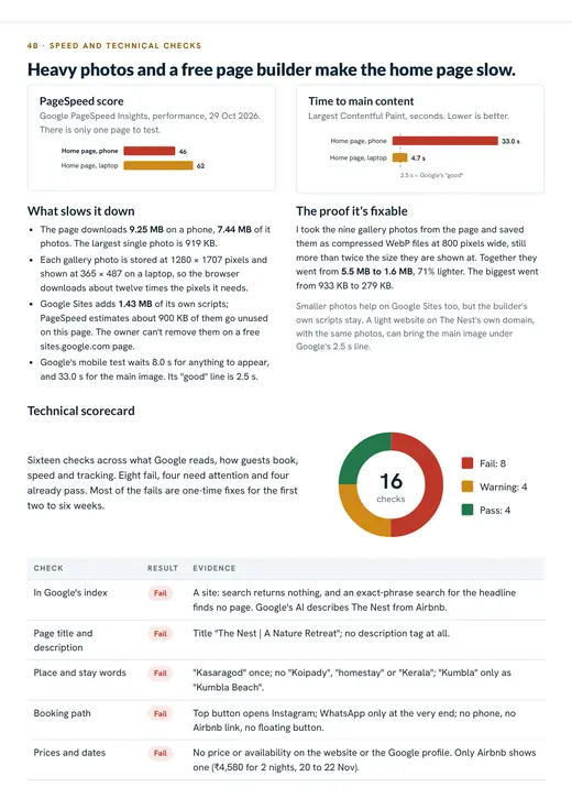 The Nest report, speed and technical checks